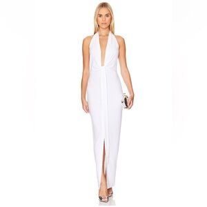 Norma Kamali Revolve Tie Front Halter Gown White Dress